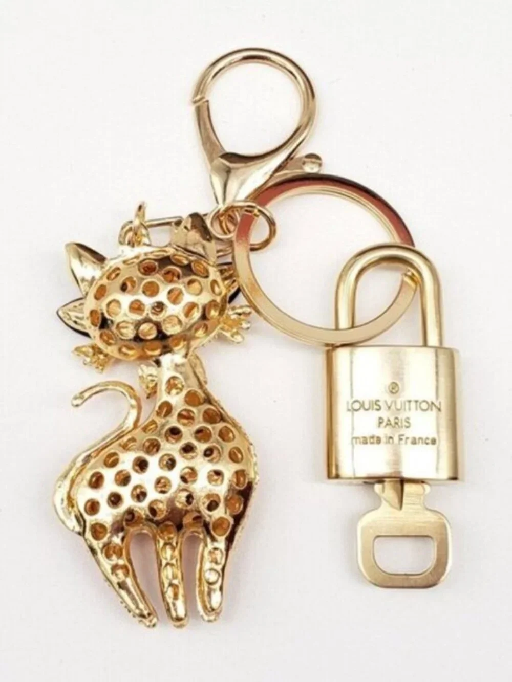 LV Authentic Gold Lock & Key 🔑 Luxury Bag Charm w/ Unbranded Keychain